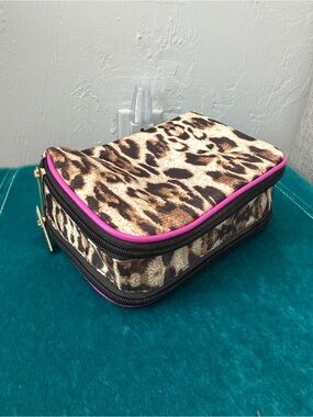 Leopard Print Cosmetic Case with Pink Trim